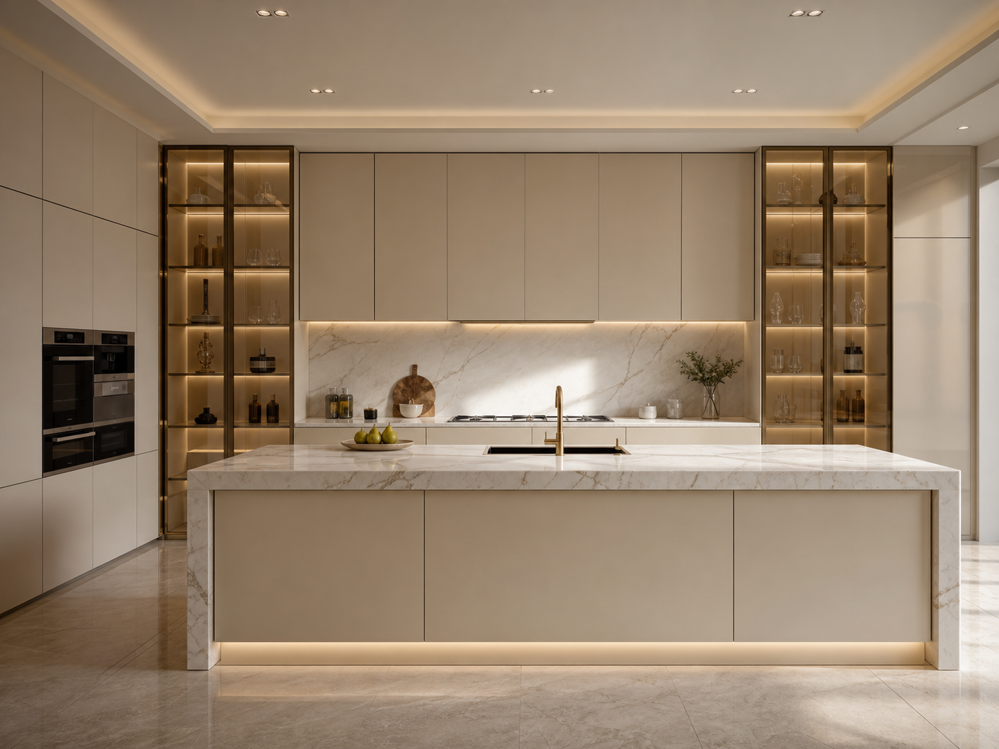 Premium Ivory fildişi lake ve bronz cam mutfak