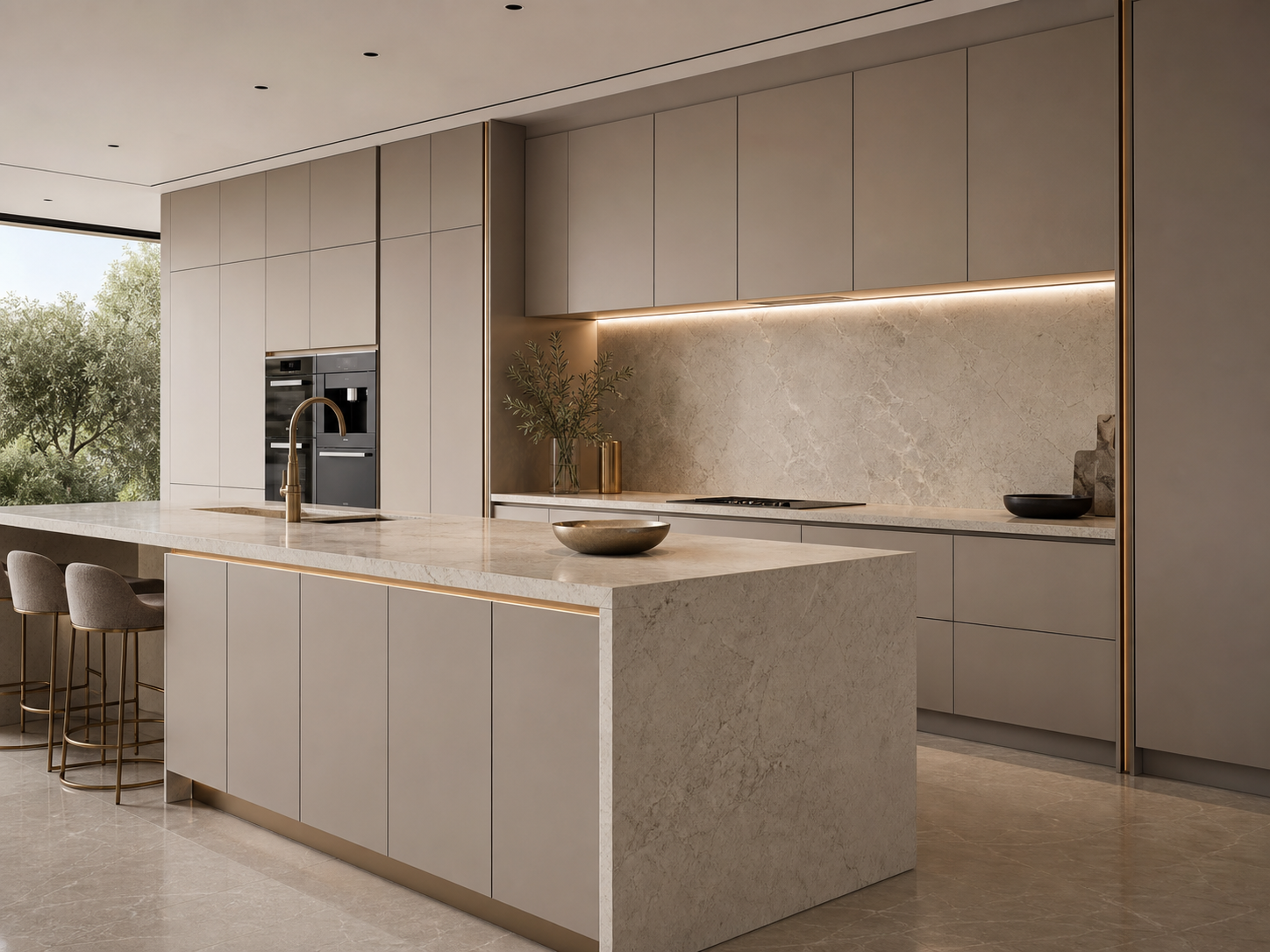 Premium Stone grej lake ve taş görünümlü ada mutfak